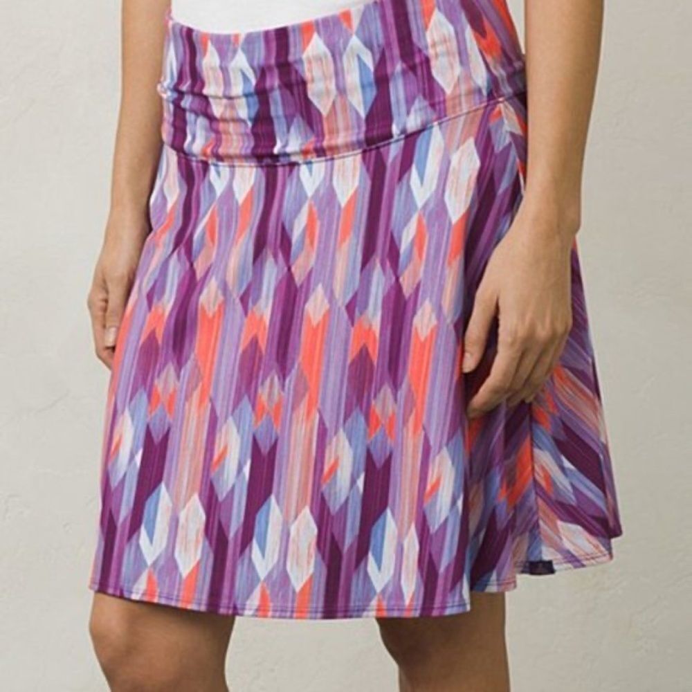 Prana Taj Purple Chevron Print Wide Waist Pull On Skirt Sz‎
